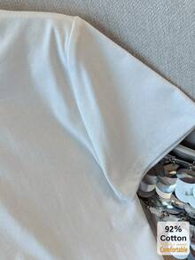 白色短袖T恤，印有英文字母，百搭露脐上衣，性感时尚 - 白色 - 查看 6