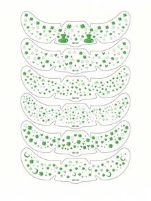 6pcs Face Tattoos, Leaf Face Stickers, Shamrock Temporary Tattoos, Green Makeup Tattoos, Green Freckle Face Tattoos, Paper Material, Oblong Shape - Multicolor - View 6
