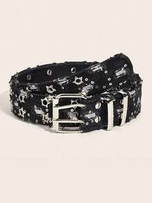 New Fashionable Luxury Men's Hollow Star Buckle Belt, Black Punk Jeans Accessory Hiphop Y2K Style Belt, Suitable For Jeans, Dresses, Casual Wear And Parties - Black - View 7