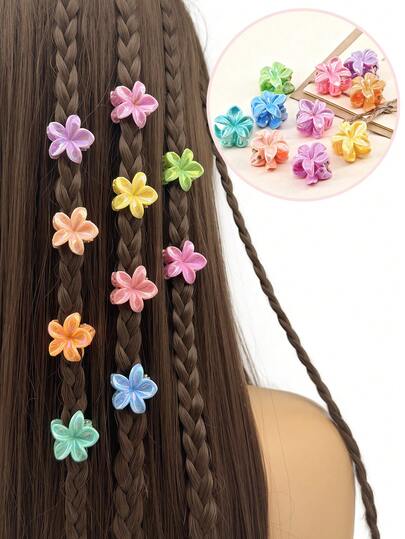 10 pièces Clips à cheveux décoratifs de fleurs de narcisse de couleurs mélangées, style Y2K adorable. Clips à cheveux, manchons de tressage de cheveux, décorations/accessoires pour fêtes et festivals de musique