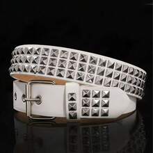 Nuevo cinturón de cuero gótico con remaches cuadrados de subcultura cibernética y piramidal punk europeo y americano para mujeres - Blanco - Ver 1