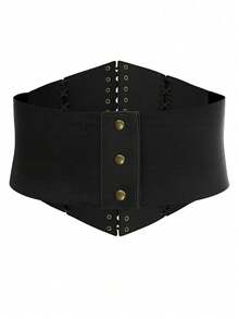 1件装女士黑色多功能复古抽绳腰带，可调节弹性腰封，适合搭配连衣裙、外套和日常穿着 - 黑色 - 查看 7