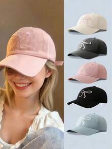 1pc Adjustable Baseball Cap With Pink Bow Embroidery - Sweet And Cute Style, Snap Closure, Perfect Gift For Women, Embroidered Baseball Cap - Bow Style - View 9