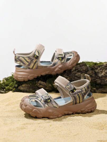 Kids Sports Sandals, Boys Closed Toe Outdoor Beach Shoes, Breathable Non-Slip Lightweight Sports Shoes With Hook And Loop, Portable For Summer Outdoor Play & Leisure