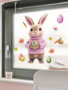 1PC Easter Bunny Window Sticker - Waterproof PVC Wall Sticker, Suitable For Bedrooms, Living Rooms, Porches, And Windows. A Festive Spring Home Decor Gift For Family And Friends. Ideal For Room Decoration, Wall Decoration, Bathroom Decoration, Bedroom Decoration, Living Room Decoration, House Decoration, Home Decor, Living Room Wall Art, And Wallpaper Stickers. - Easter Bunny - View 3