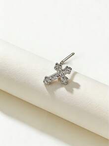 1件装奢华简约低敏不锈钢20G L型鼻钉，镶嵌AAA+级透明立方氧化锆十字架吊坠，男女皆宜，日常佩戴及穿刺饰品 - L型 - 查看 3