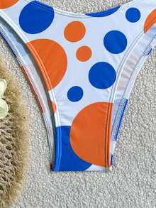 女士夏季沙滩几何印花挂脖系带时尚比基尼和三角泳裤套装 - 彩色 - 查看 5