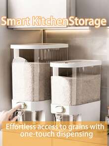 1pc Rice Dispenser, Large Grain Dry Grain Storage Container, Sealed Moisture-Proof Rice Storage Container With Measuring Cup, Suitable For Kitchen Food Storage Room Household Use - White - View 3