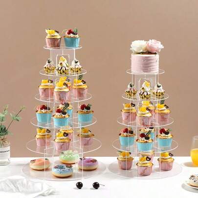 1 pezzo Supporto espositivo in acrilico trasparente a 5 ripiani, alzata per torte per feste di compleanno e matrimoni
