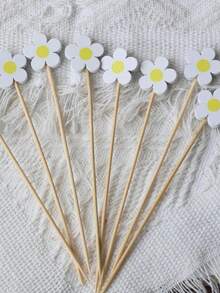 30pcs Cute Daisy Theme Disposable Food Picks, Fruit Forks, Dessert Sticks For Birthday, Wedding, Baby Shower Party Decor - Multicolor - View 10