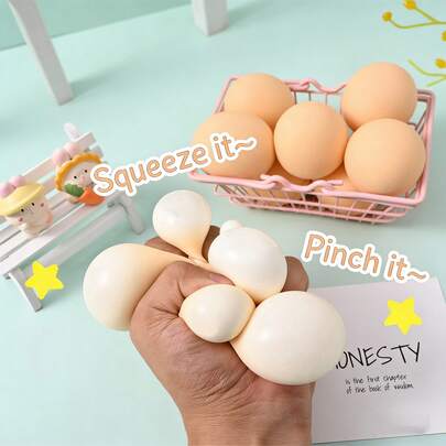 5个装在网袋里的鸡蛋造型捏捏乐，一网五个鸡蛋形状的捏捏乐玩具，可爱食物造型捏捏乐，可缓解压力，鸡蛋造型捏捏乐，适合派对小礼物，礼品袋填充物