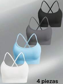 Sostén Deportivo para Mujer de Color Sólido con Espalda Cruzada, Muy Elástico, Cómodo y Transpirable, Sin Varillas, Ideal para Yoga y Gym - multicolor9 - Ver 3