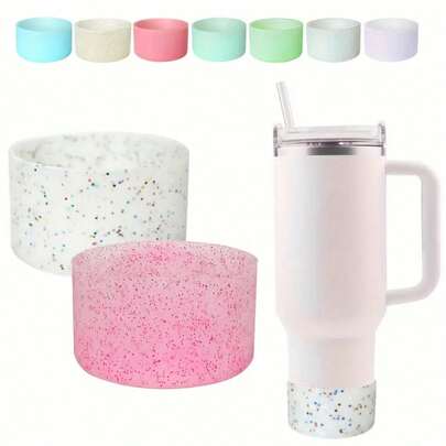 Manga de bota de silicona con brillo, compatible con el vaso de 20-40 oz y la botella de 12-24 oz, manga de base de vaso con brillo para talla grande botellas/vasos con un fondo de 2,83-2,95 pulgadas