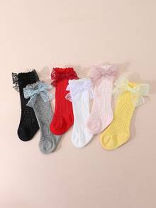 6 đôi tất cho bé gái, tất dài quá đầu gối bằng vải cotton ren lưới có nơ cho bé sơ sinh, tất dài công chúa cho bé sơ sinh. - Nhiều màu - Xem 4