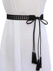 1pc Western Women Tassel Decor Flower Pattern Fashion Belt Coats And Dresses Boho Halloween Summer, School Fall, Autumn, Halloween - Black - View 8