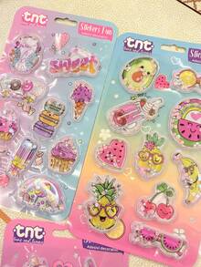 可爱夏日水果冰淇淋奶昔注水贴纸 3D海豚闪光流沙贴纸 - 彩色 - 查看 3