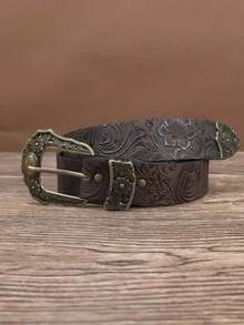 1pc Plus Size Women's Bohemian Vintage Western Style Brown Chunky Belt, Retro Antique Copper Embossed Waist Belt, Suitable Dresses, Coats, Sweaters, Pants, Party, Casual, Dating, Campus, Music Festival, Winter - Cà phê - Xem 3