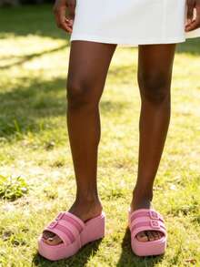 2026 Summer Thick Sole Platform Slide Sandals, Women Wedge Slippers Open Toe Fashion House Slippers - Pink - View 7