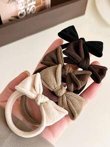 5pcs Bowknot Hair Ties, Durable Non-Damaging Elastic Hair Bands, Minimalist Hair Scrunchies For Ponytail - Multicolor - View 5