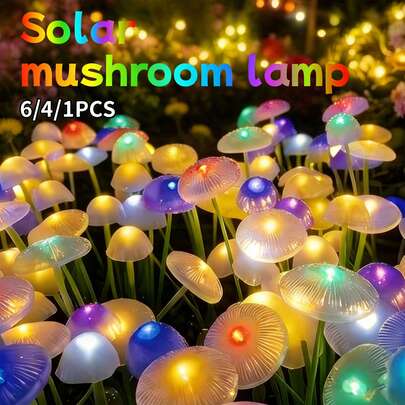 Solar-Powered Jellyfish Mushroom Light, 36/24/10/6 LED Outdoor Landscape Decorative Light, Dual Lighting Modes, Suitable For Villas, Gardens, Weddings, And Party Decorations. Automatic Light-Sensing On, Automatically Illuminates At Dusk, Enhancing The Valentine's Day Atmosphere. - Multi-Color/Warm White Light.