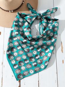 1 chiếc khăn bandana thời trang nữ in họa tiết cao bồi miền Tây, đa năng dùng hàng ngày, đi biển, đi nghỉ mát. - Màu xanh lam - Xem 3