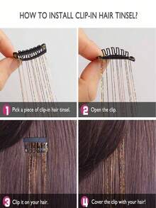 12 件/盒闪亮 20 英寸长直发绿色、银色、紫色、黄色、蓝色、粉色彩色发丝，夹式合成接发套装，适合女孩圣诞节、万圣节、派对、情人节、复活节、圣帕特里克节等场合佩戴。 - 查看 8