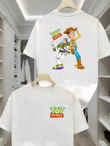 Men's Fashion Disney-Toy Story Gauss And Woody Printed Pattern Printed T-Shirt Bottoming Shirt Joker Clothes Summer Men's Wear - 白色 - 查看 1