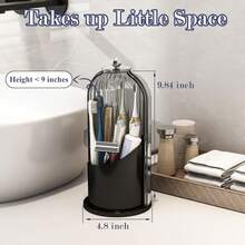 Dustproof Toothbrush Holders With Cover, Rotating Electric Toothbrush And Toothpaste Holder For Bathroom Countertop, 3 Slots Makeup Brushes Organizer, Grey White - 灰黑色 - 查看 6