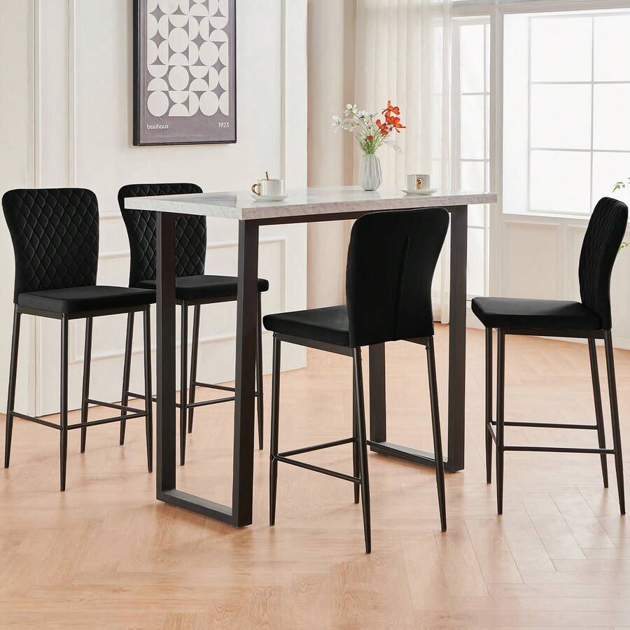 JYMTOM Bar Stool Designer Bar Chair Stool, Imitation Leather Chair, With Fashionable Stool With Metal Legs Counter Stool Backrest Footrest For Bistro Dining Room And Bar - 黑色 - 查看 1