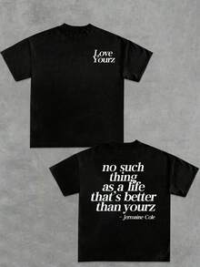 Love Yourz Jermaine Cole Quote Graphic Water Washed T-Shirts, Round Short Sleeved Tees, Summer Street T-Shirts, Holiday Gifts - 黑色 - 查看 1