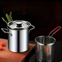 3pcs Small Deep Fryer Pot Set, With Basket Lid Mini Oil Fryer Stainless Steel Anti Scald Handle, Fuel Saving Design Portable For Home Outdoor Fries Fish Chicken Seafood - A - View 1