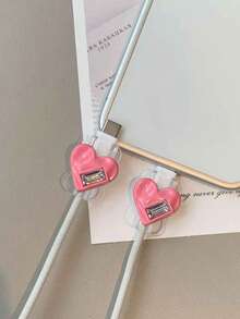 Pink Heart Element 2pcs Silver Sparkly Rhinestone Heart Shaped 3D Data Cable Protector Compatible With IPhone & Android Women's Day Gift Birthday Anniversary - Multicolor - View 9