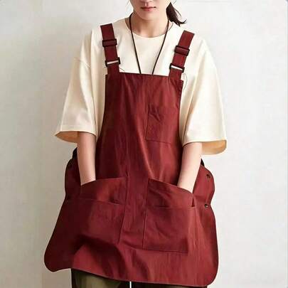 1pc Artistic Apron Workwear, Adjustable Multi-Pocket Double-Sided Design, Durable Polyester Material, Suitable For Kitchen, Baking, Cafe, Photography And Home, Versatile Clothing, Suitable For Home, Library, Catering, Baking, Cafe, Kitchen, Multi-Purpose Workwear