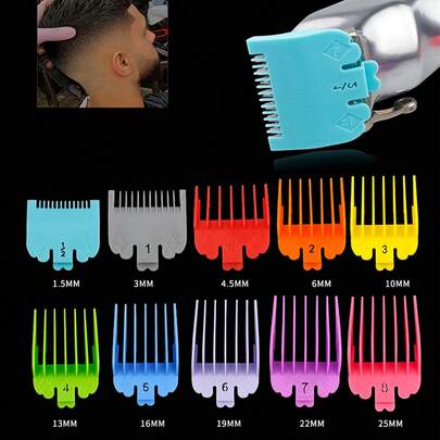Set de 10 peines limitadores de plástico para cortadora eléctrica, adecuados para corte de cabello en barbería, peine posicionador de cortadora de cabello con degradado para 8148/8504