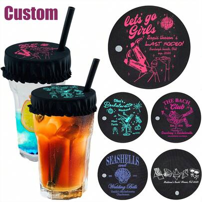 Anti-Drink Spiking Cup Lid, Party/Nightclub Spill-Proof & Leak-Proof Lid, Reusable Polyester Drink Covers With Straw Hole, Protect Party Beverages, Elastic Cocktail Cup Sleeves, No Electricity Required