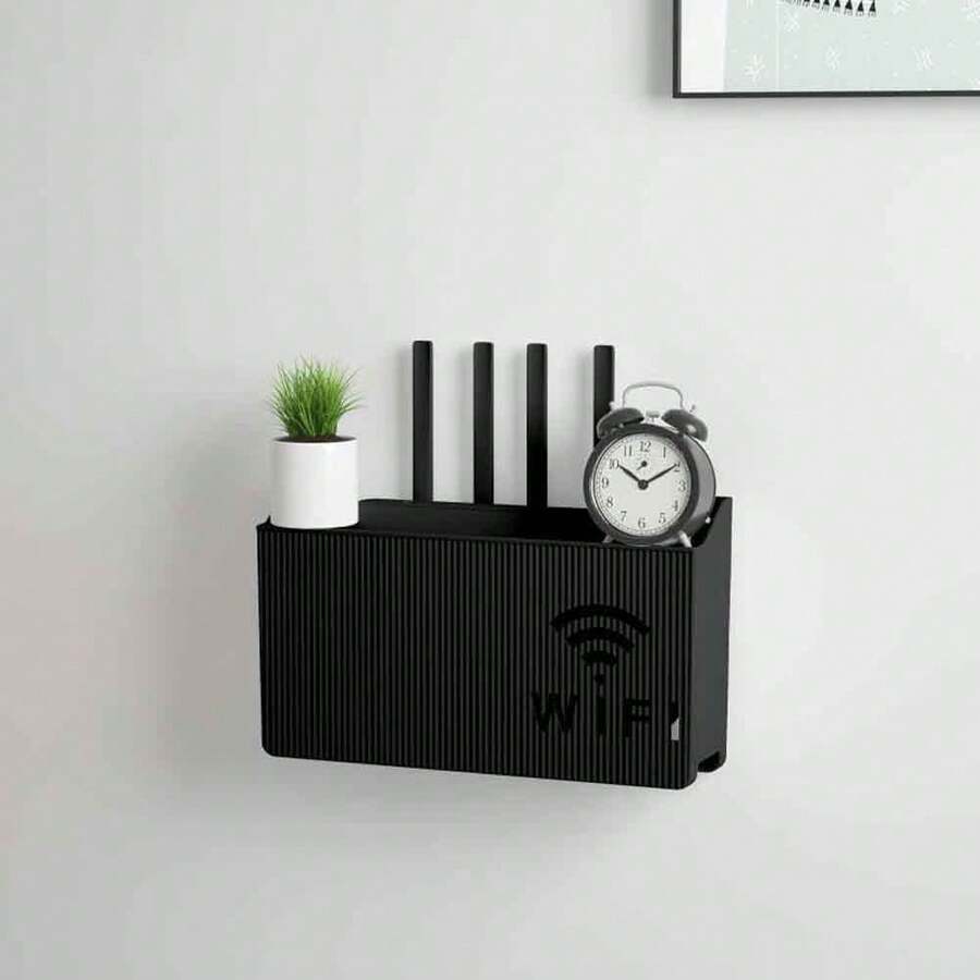 1pc WIFI Router Storage Box Wall Mount Holder - Black - View 1