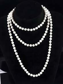 1pc Fashionable, Elegant, Chic, Retro, Versatile, Designed, Ladylike White Pearl Multi-Layer Necklace, Suitable For Daily, Party, Vacation, Casual Wear - White - View 3