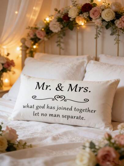 1pc "What God Has Joined Together, Let No Man Separate" Velvet Throw Pillow Cover, Modern Style, Machine Washable Polyester, Zipper Closure, Suitable For Living Room, Bedroom Or Sofa Decor