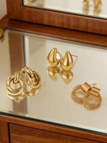 3对时尚优雅水滴形银色耳环，适合女性日常佩戴、约会、派对和日常搭配。 - 彩色 - 查看 2