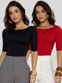 Kit 2 Women's Canoe Blouses Short Sleeve Basic Suplex Casual - View 7