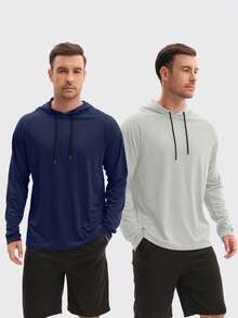 4 Pack Men's Fishing Shirts Long Sleeve  Sun Protection Hoodie Lightweight Hiking Running Swimming Athletic Shirt,Quick-Drying And Breathable Sports,100%Polyester - 彩色 - 查看 4