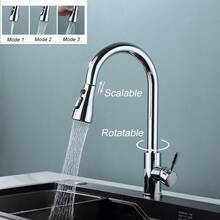 Pull-Out Kitchen Faucet With Hot And Cold Water, Equipped With PEX Inlet Hose, Extendable Swivel Sprayer Head With 3 Water Flow Modes, Single Handle Operation, Powerful Cleaning For Kitchen Sink And Balcony - 3-speed Silver Horn Head - View 8