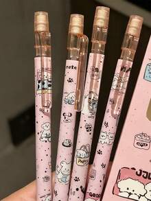 4支粉色小狗自动铅笔，高品质可爱设计，0.5毫米笔芯，适合学生使用 - 粉紅色小狗 - 查看 6