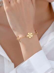 1条沙滩度假风五瓣花链手链，适合女士度假和日常佩戴 - 金黃色 - 查看 8