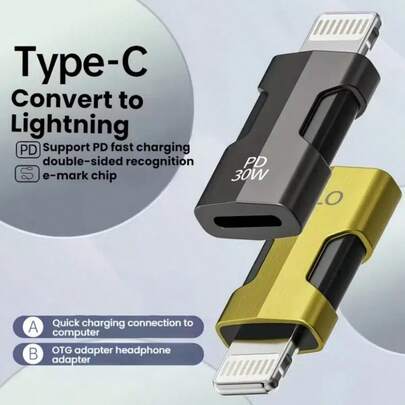 Alloy USB-C To Lightning Adapter Type-C To Lightning OTG Adapter, Compatible With IPhone 14/13/12/11 And Other Lightning Port Devices, 30W PD Fast Charging, Charging Only Function, Metal Material, Portable And Compact, Efficient And Stable Power Supply, USB-C To Lightning Fast Charging Adapter For IPhone 14, 13, 12, 11 And More Spring Gift