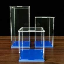 可拆卸蓝色底座透明展示盒，展示柜，陈列盒，收纳盒，高透明度，适用于模型车、娃娃、工艺品、收藏品、装饰品，有多种尺寸可供选择 - 藍色底座 - 查看 9