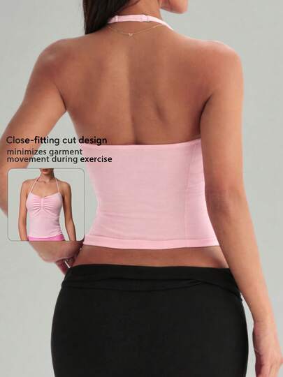 Women's Sexy Backless Backless Camisole Tank Top With Removable Pads, Suitable For Casual, Gym, Yoga, Pilates, For All Season