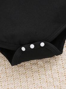 父亲节快乐！新生儿男女宝宝可爱个性化字母印花连体衣 - 黑色 - 查看 5