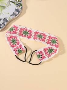 1条粉色花卉针织发带，休闲沙滩度假风，女士夏季发饰沙滩发带 - 粉紅色 - 查看 3