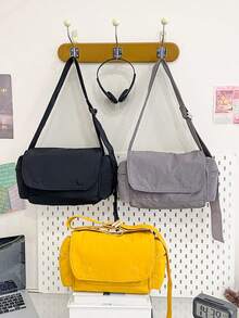1 pieza Bolso de hombro unisex de moda, bolso cruzado tipo mensajero con solapa de estilo coreano casual y versátil, minimalista - Multicolor - Ver 8